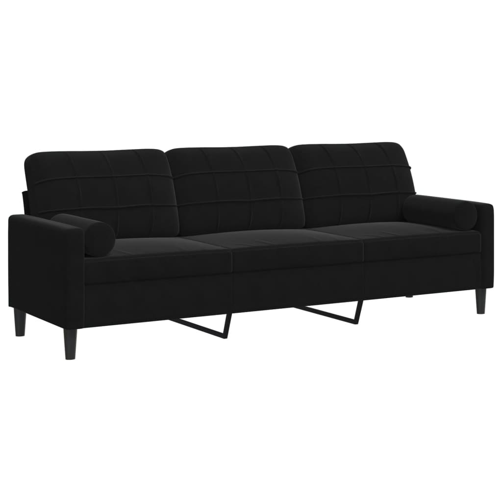 3-personers sofa med pyntepuder 210 cm fløjl sort