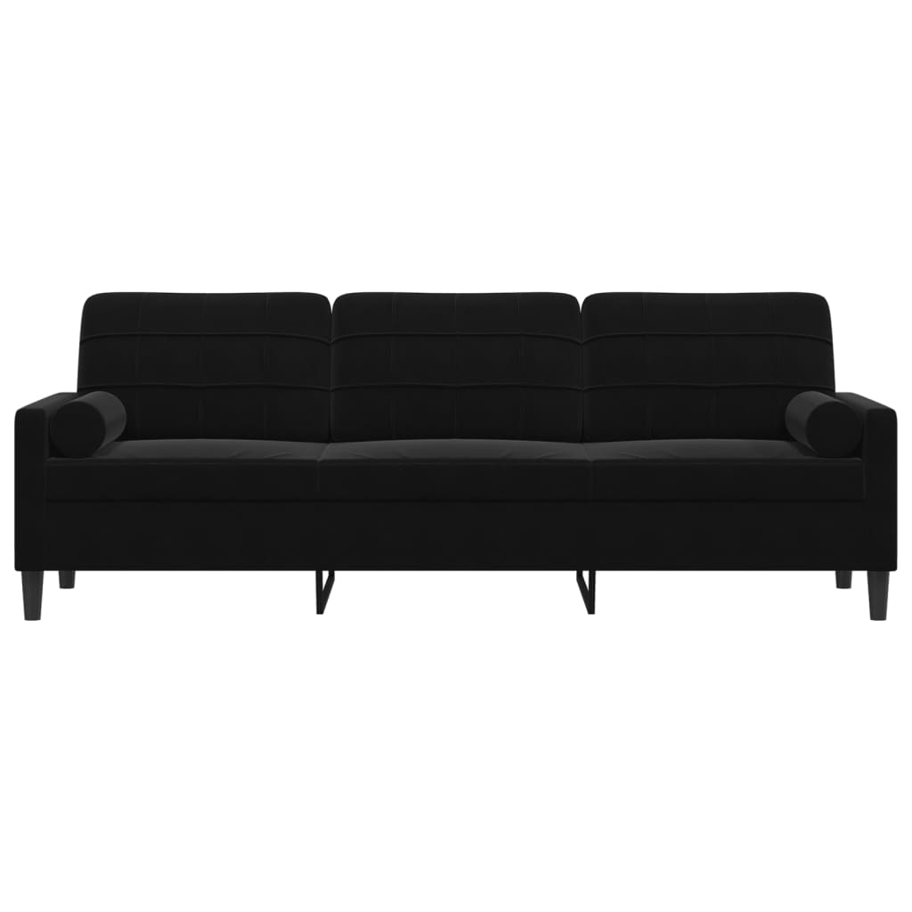 3-personers sofa med pyntepuder 210 cm fløjl sort