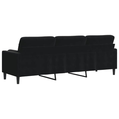 3-personers sofa med pyntepuder 210 cm fløjl sort