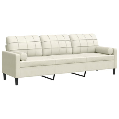 3-personers sofa med pyntepuder 210 cm velour cremefarvet