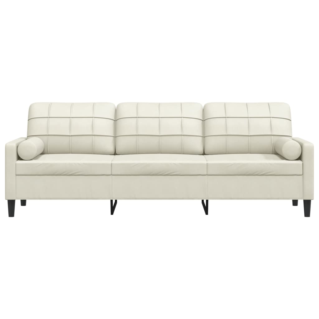 3-personers sofa med pyntepuder 210 cm velour cremefarvet