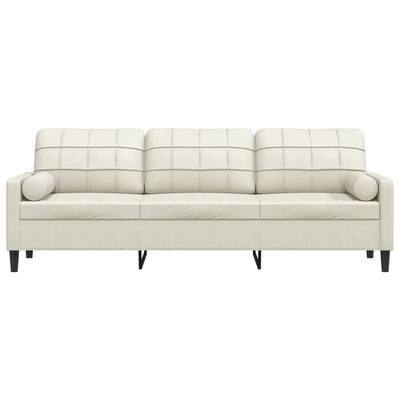 3-personers sofa med pyntepuder 210 cm velour cremefarvet