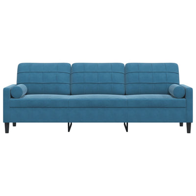 3-personers sofa med pyntepuder 210 cm velour blå