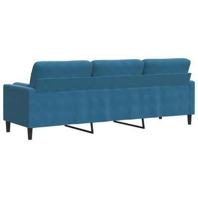 3-personers sofa med pyntepuder 210 cm velour blå