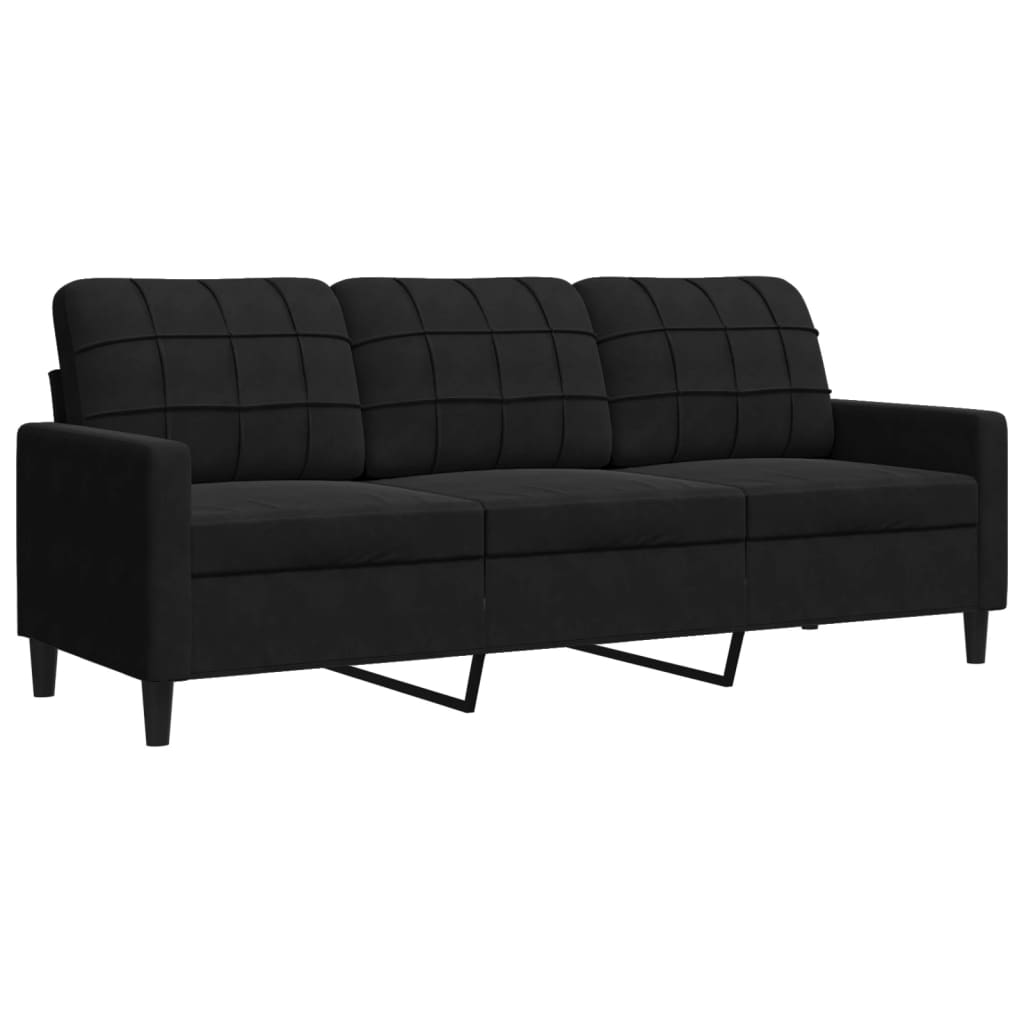 sofasæt 3 dele med hynder velour sort