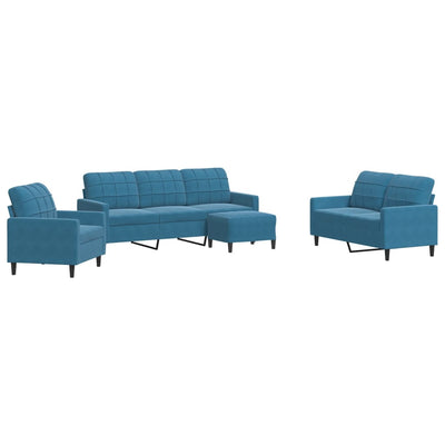 sofasæt 4 dele med hynder velour blå