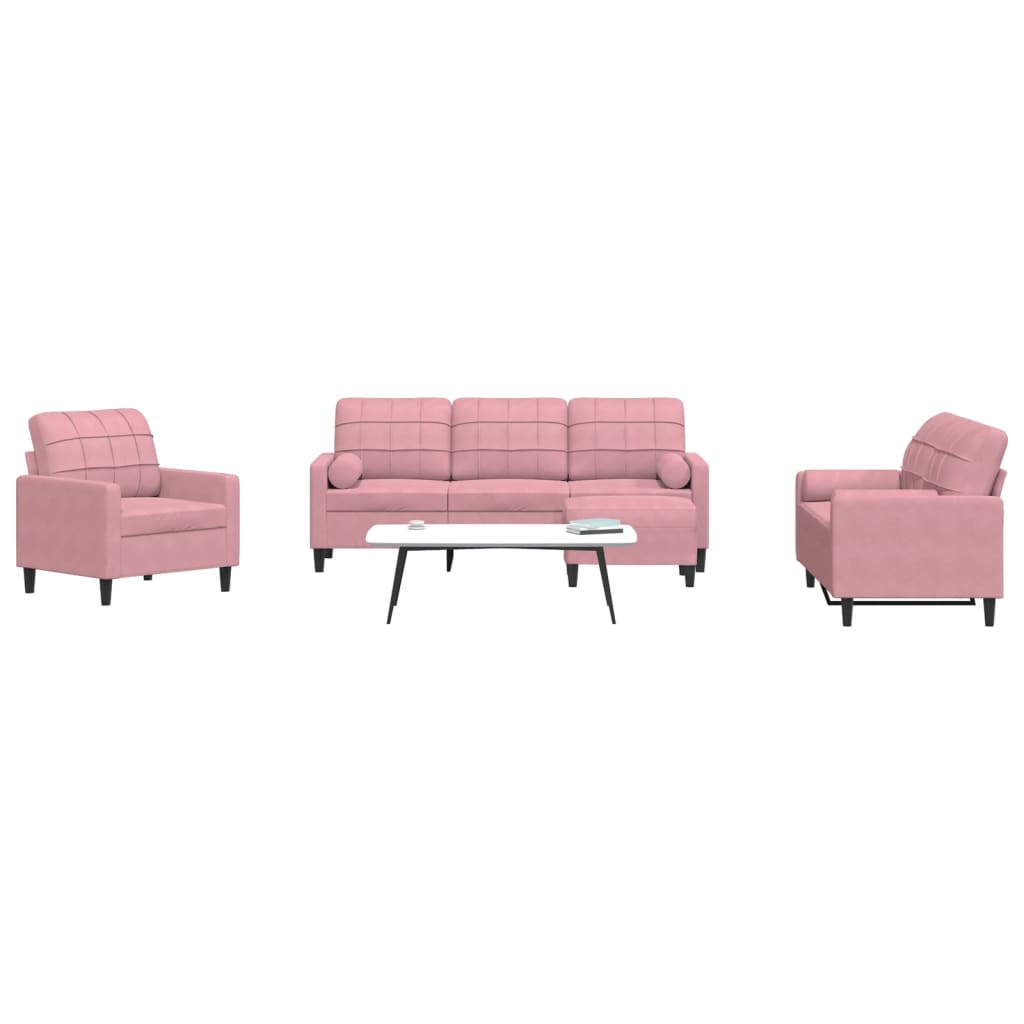 sofasæt 4 dele med hynder og bolsterpuder velour lyserød