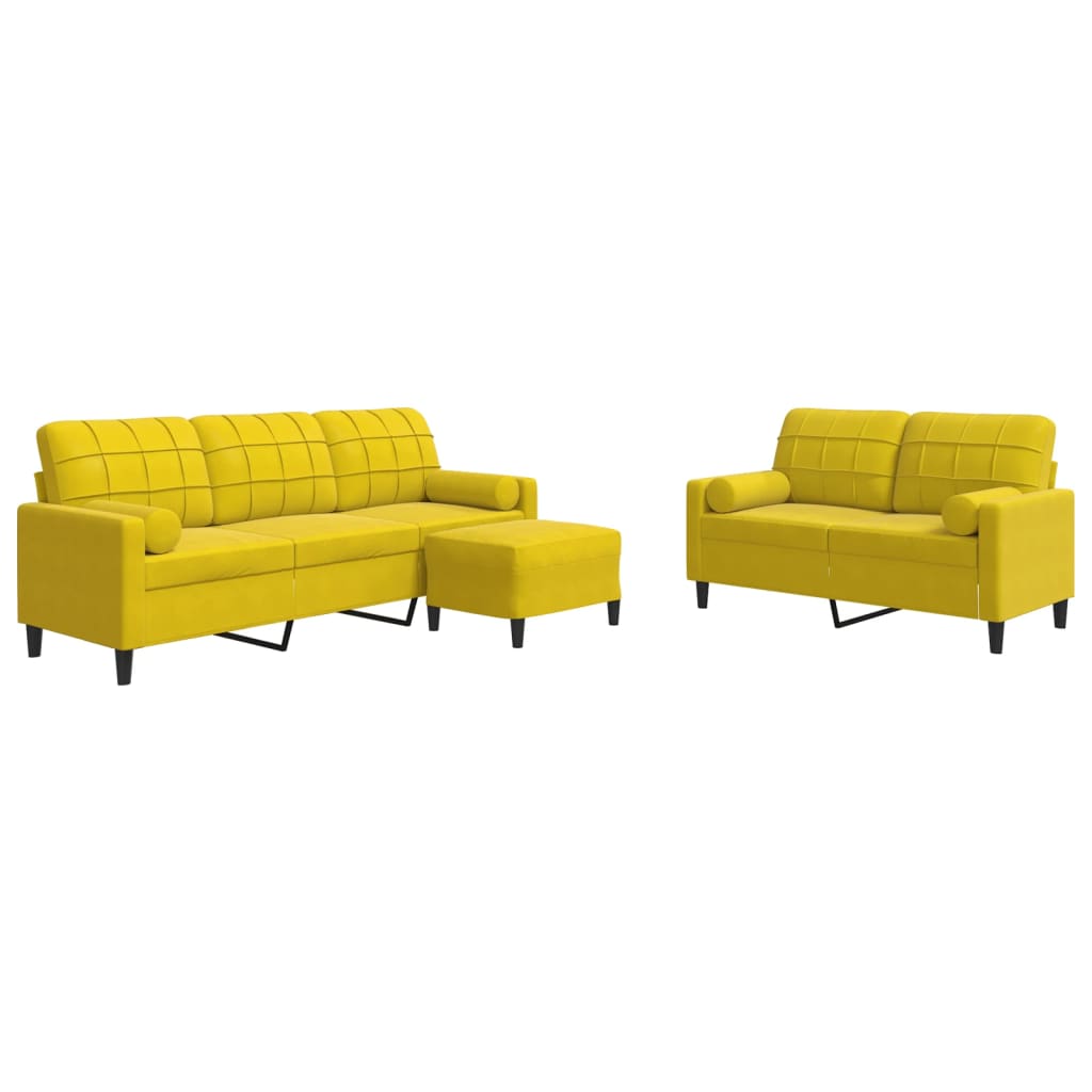 sofasæt 3 dele med hynder og bolsterpuder velour gul