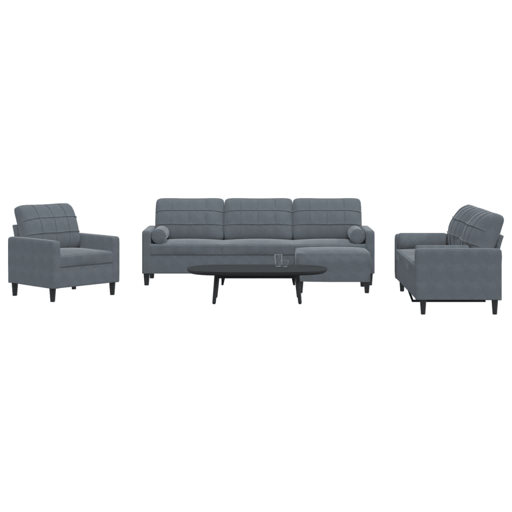sofasæt 4 dele med hynder og bolsterpuder velour mørkegrå