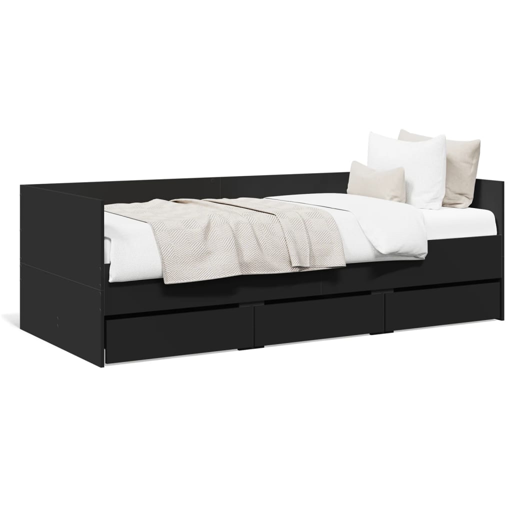 daybed med skuffer uden madras 100x200 cm sort