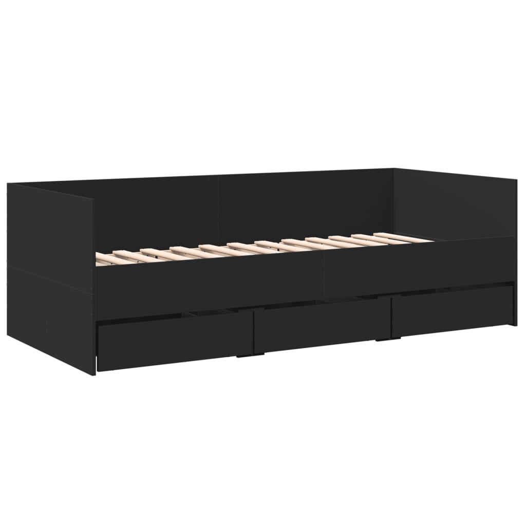 daybed med skuffer uden madras 90x200 cm sort
