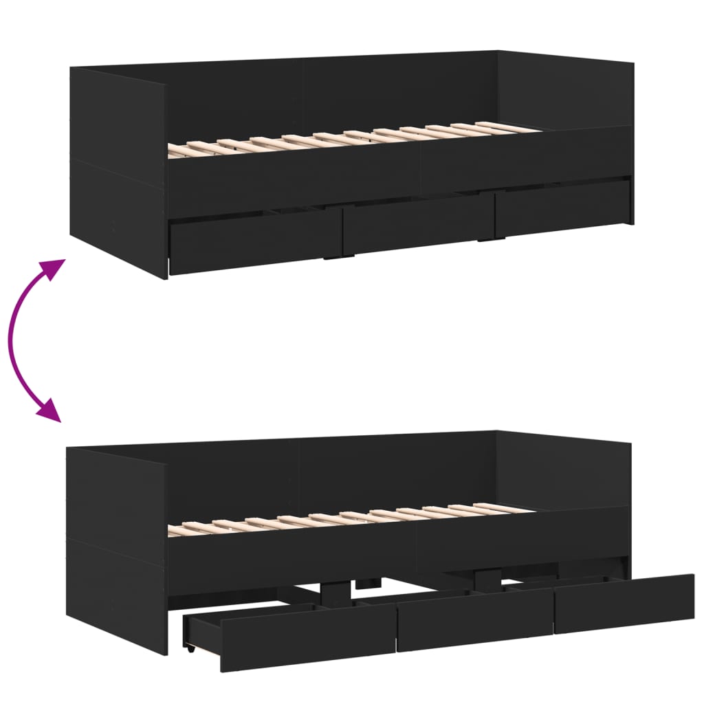 daybed med skuffer uden madras 90x190 cm sort