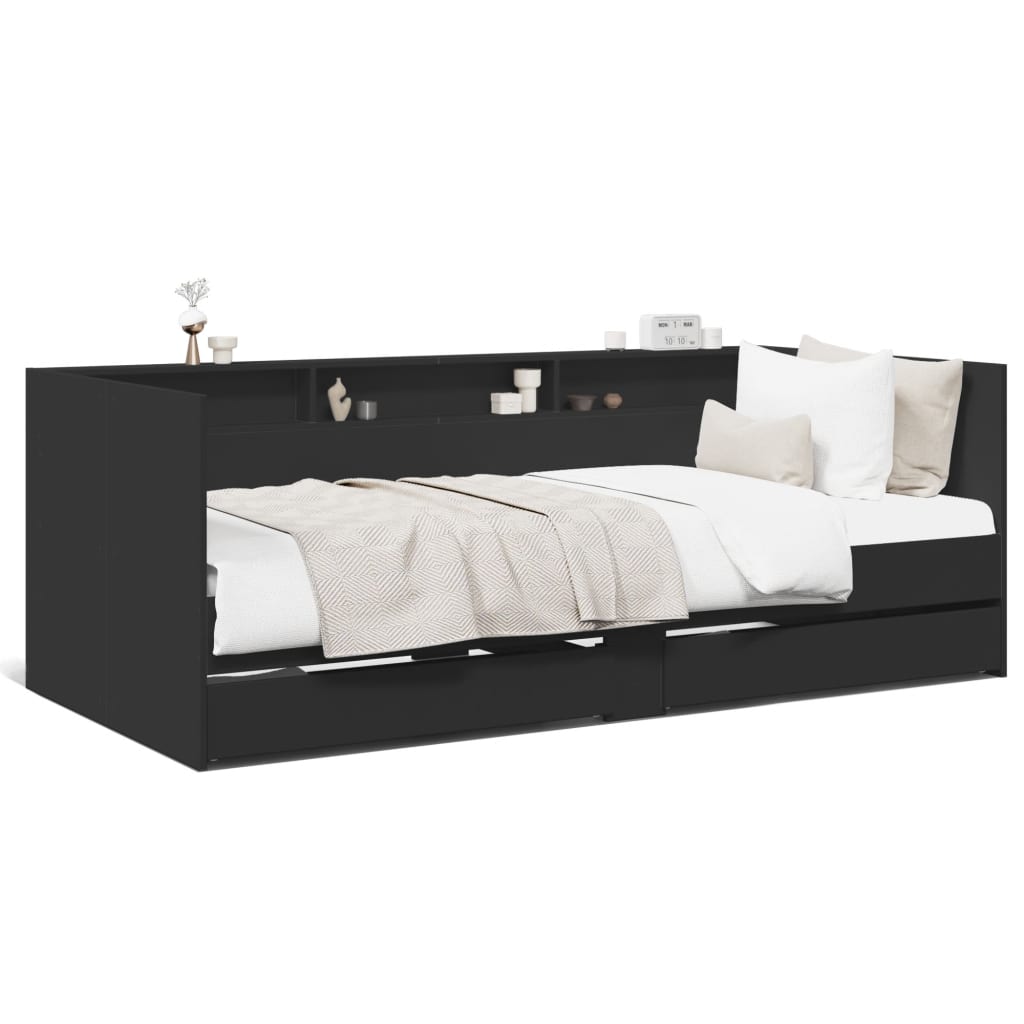 daybed med skuffer uden madras 90x190 cm sort