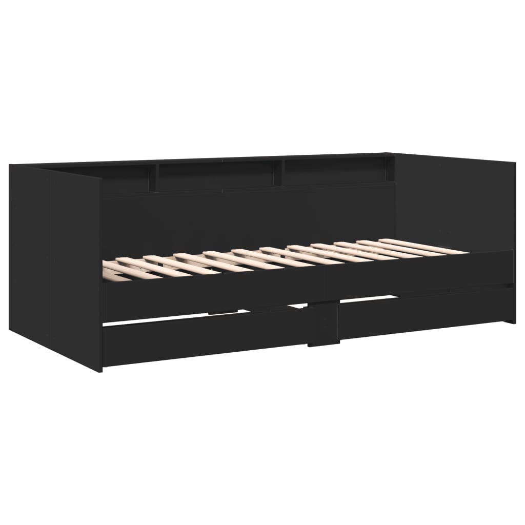 daybed med skuffer uden madras 90x190 cm sort