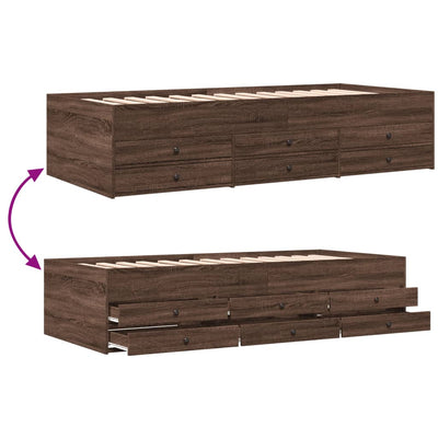 daybed med skuffer uden madras 90x190 cm brunt eg