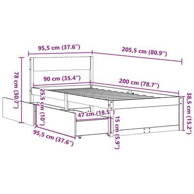 sengeramme uden madras 90x200 cm massivt fyrretræ hvid