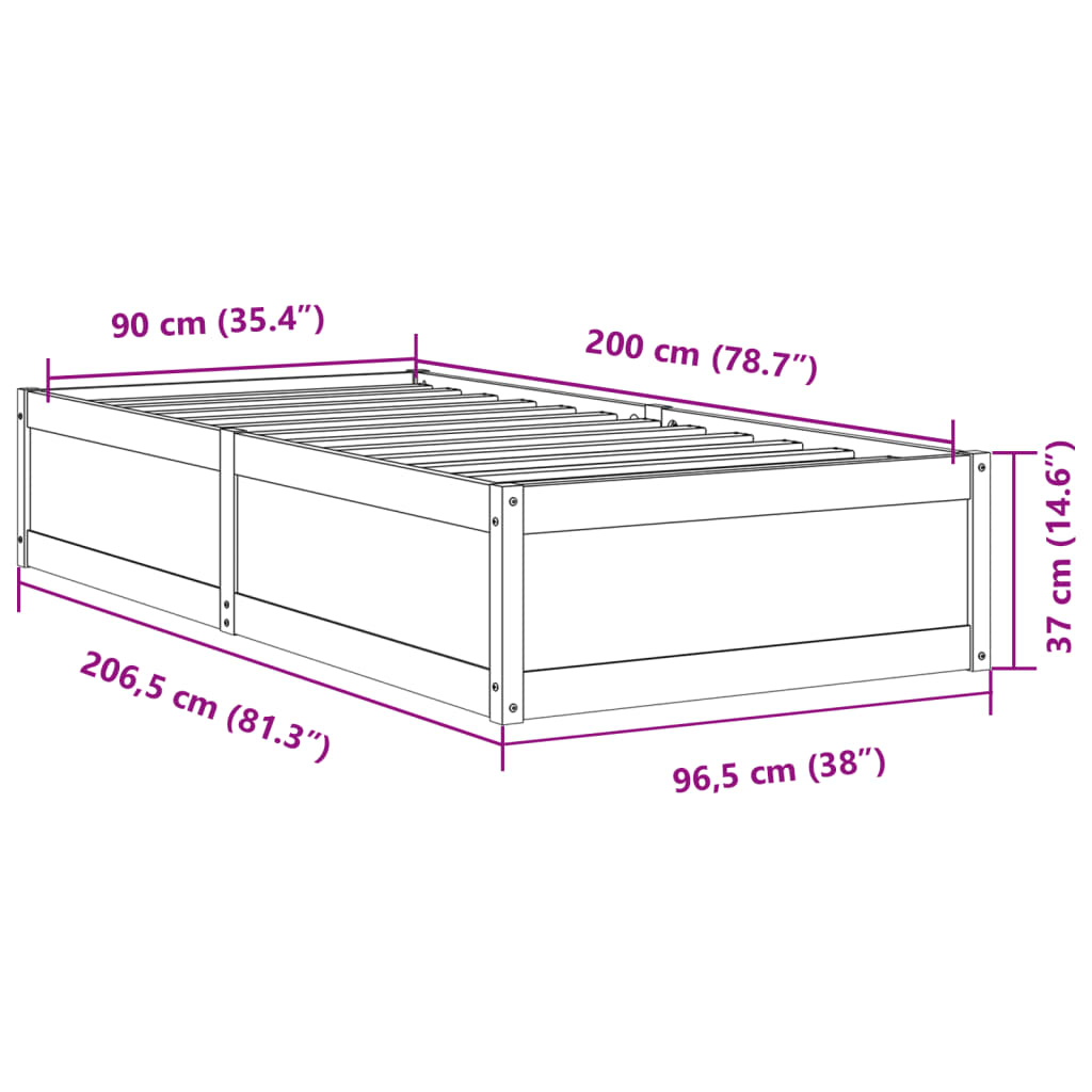 sengeramme uden madras 90x200 cm massivt fyrretræ