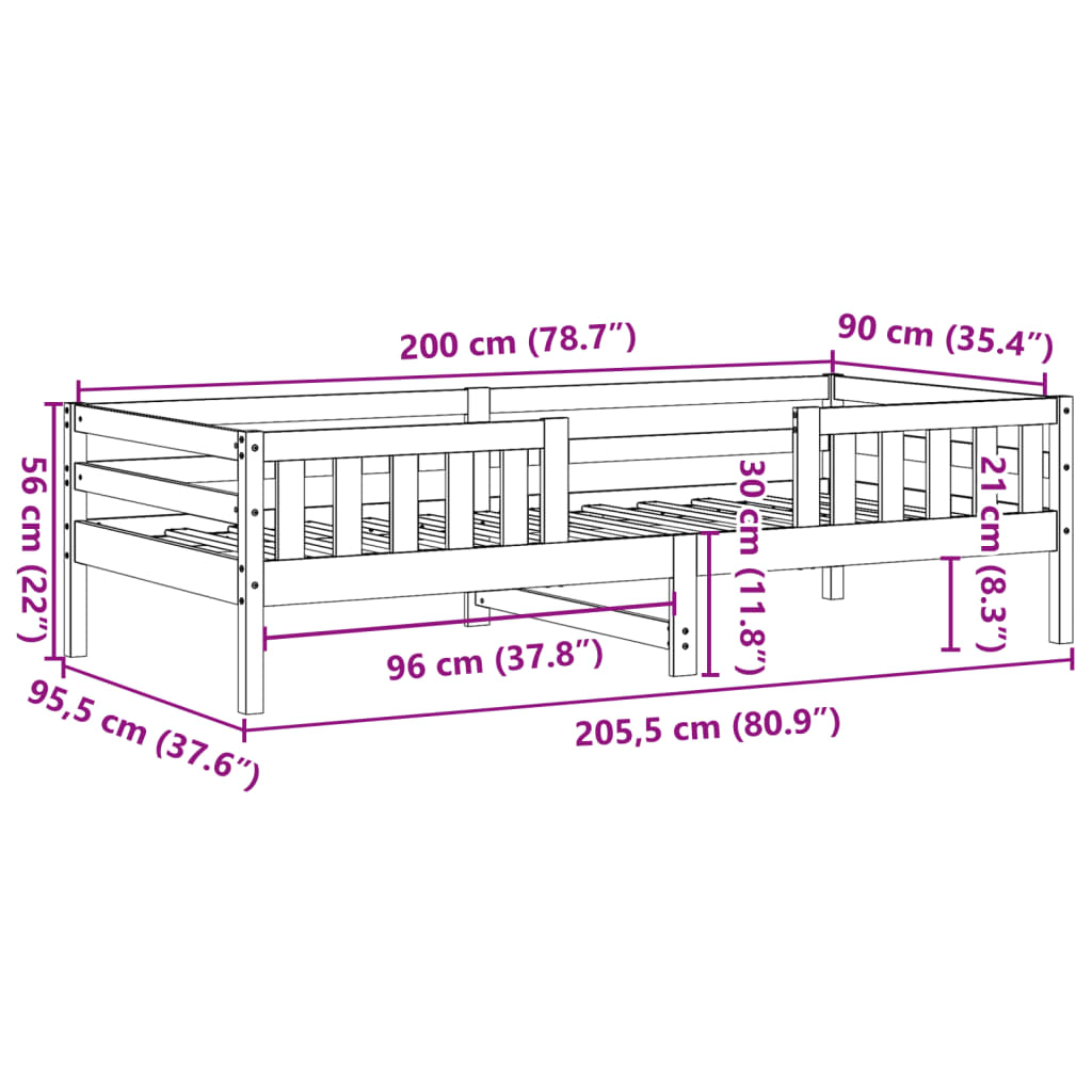 sengeramme uden madras 90x200 cm massivt fyrretræ gyldenbrun