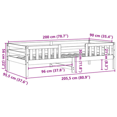 sengeramme uden madras 90x200 cm massivt fyrretræ gyldenbrun