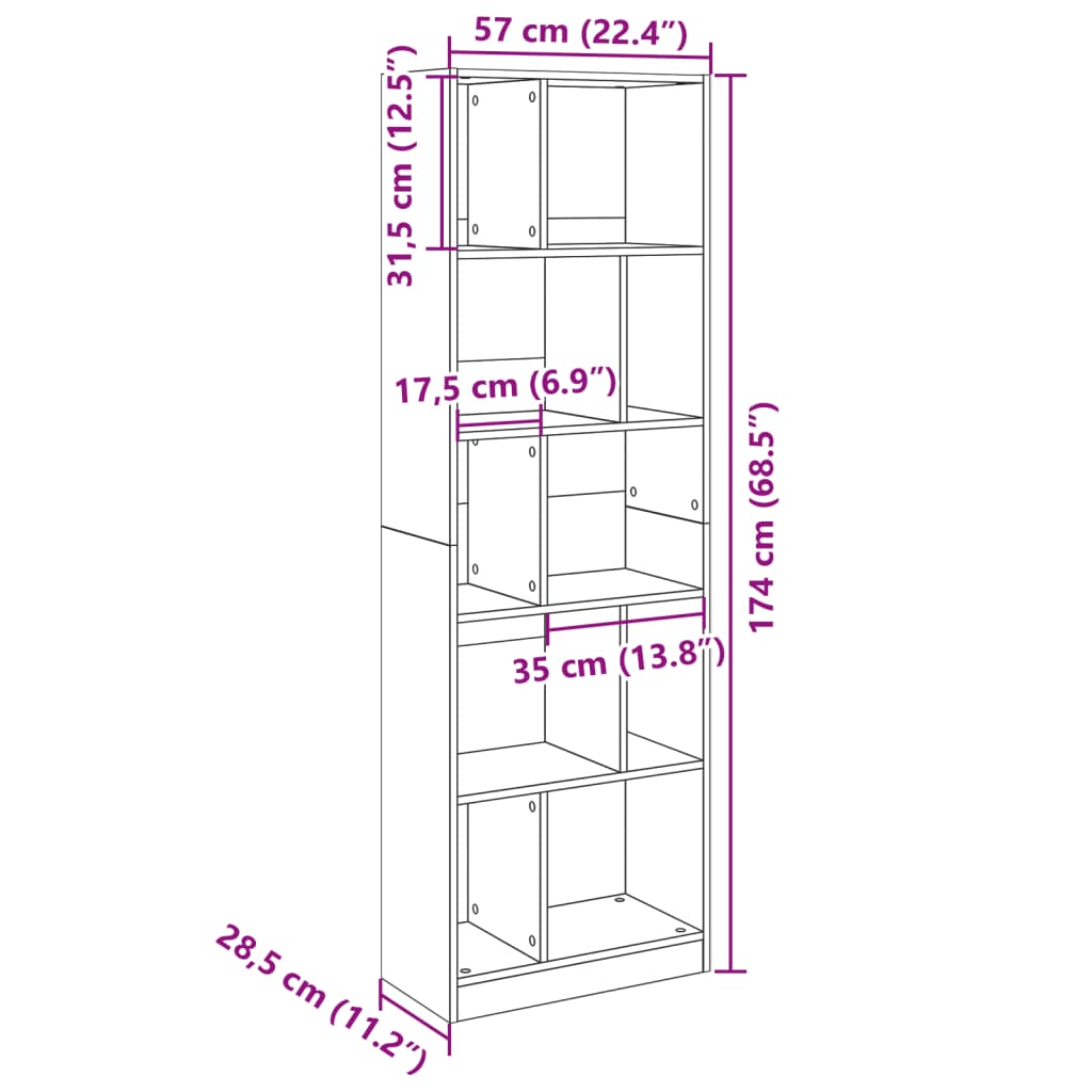 bogreol 57x28,5x174 cm konstrueret træ hvid