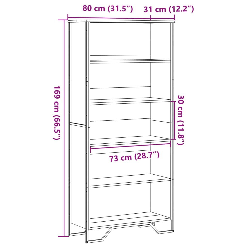 bogreol 80x31x169 cm konstrueret træ sort