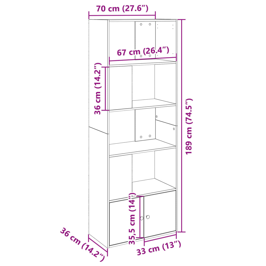 bogreol 70x36x189 cm konstrueret træ hvid