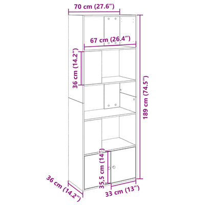 bogreol 70x36x189 cm konstrueret træ hvid