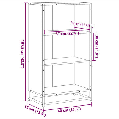 bogskab 60x35x107,5 cm konstrueret træ røget egetræ