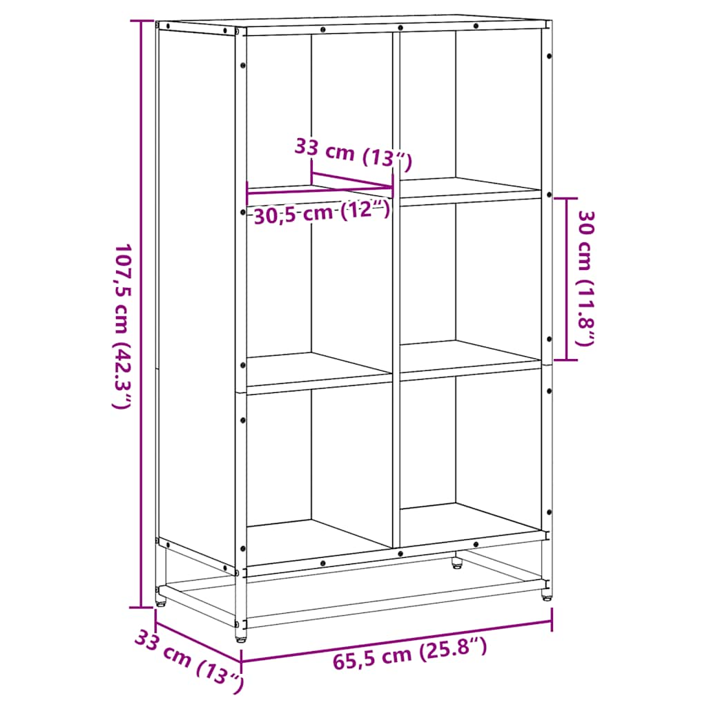 bogskab 65,5x33x107,5 cm konstrueret træ sort