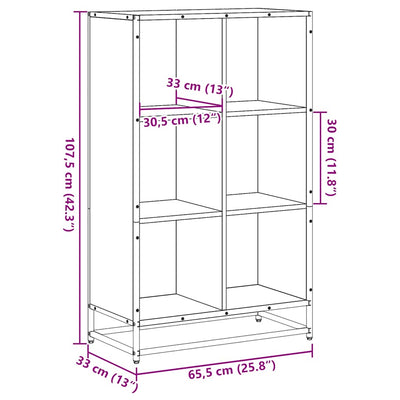 bogskab 65,5x33x107,5 cm konstrueret træ sort