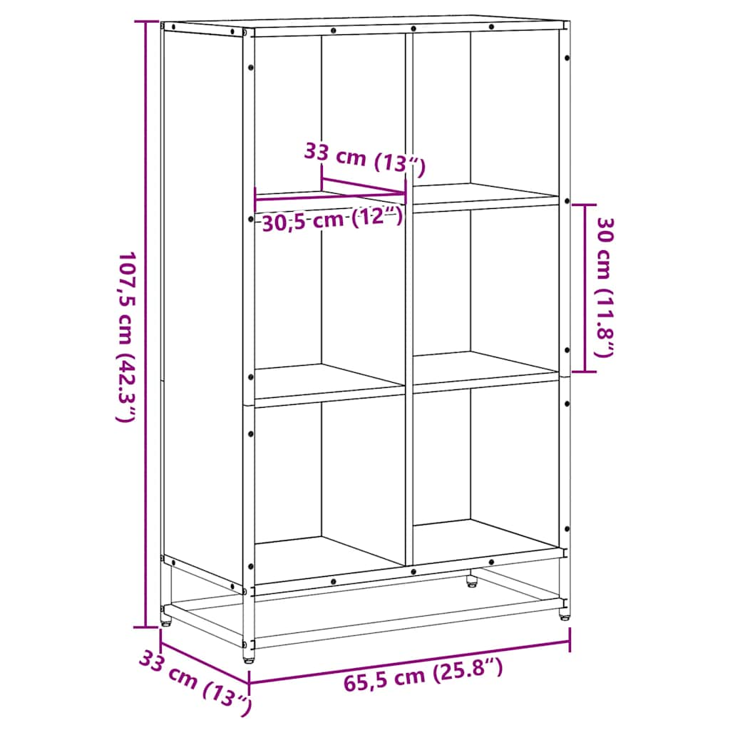 bogskab 65,5x33x107,5 cm konstrueret træ sonoma-eg