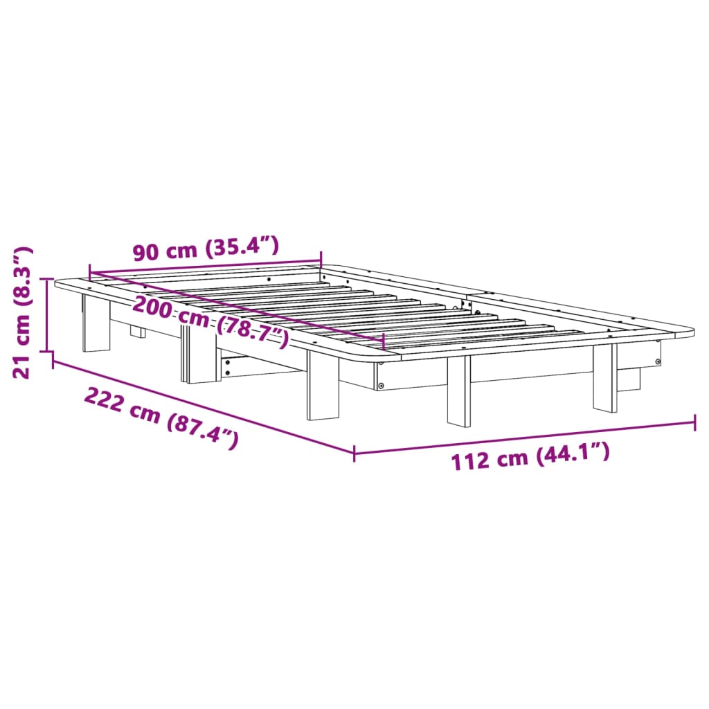 sengeramme uden madras 90x200 cm massivt fyrretræ