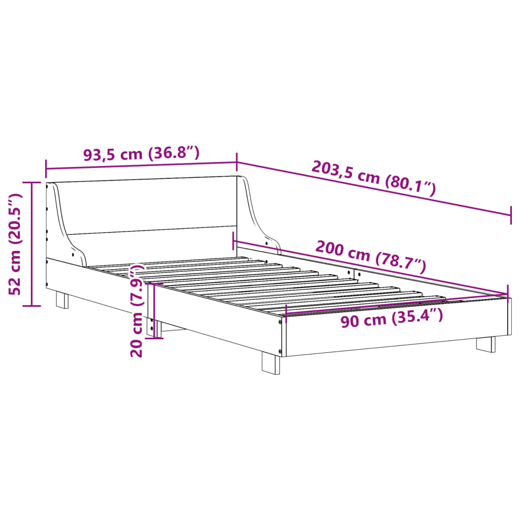 sengeramme uden madras 90x200 cm massivt fyrretræ gyldenbrun