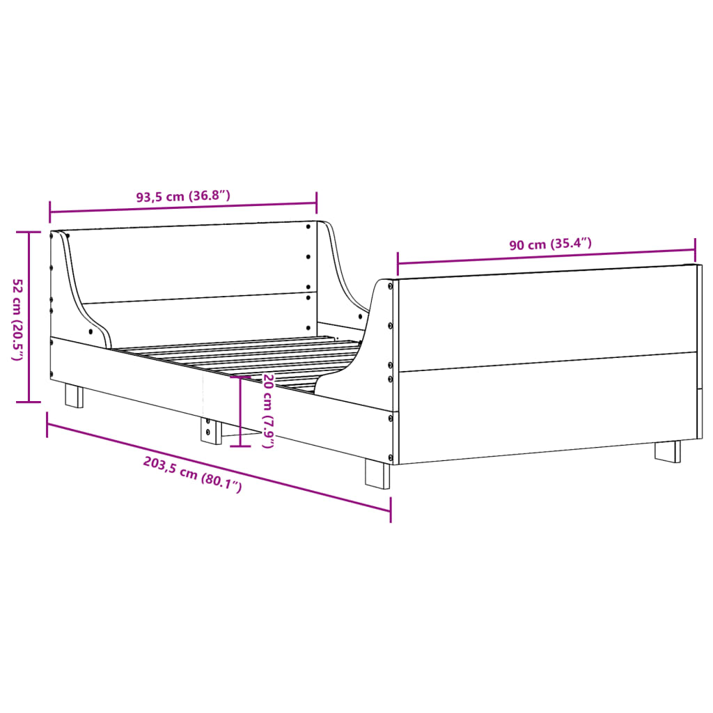 sengeramme uden madras 90x200 cm massivt fyrretræ