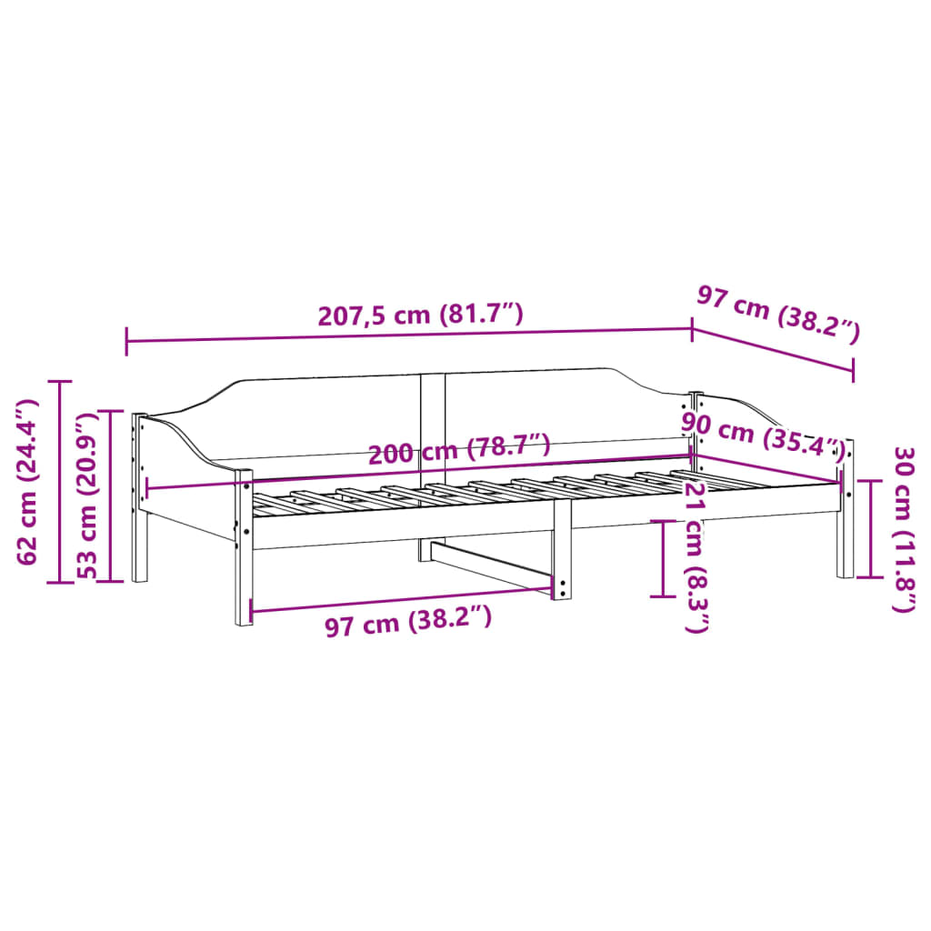 sengeramme uden madras 90x200 cm massivt fyrretræ