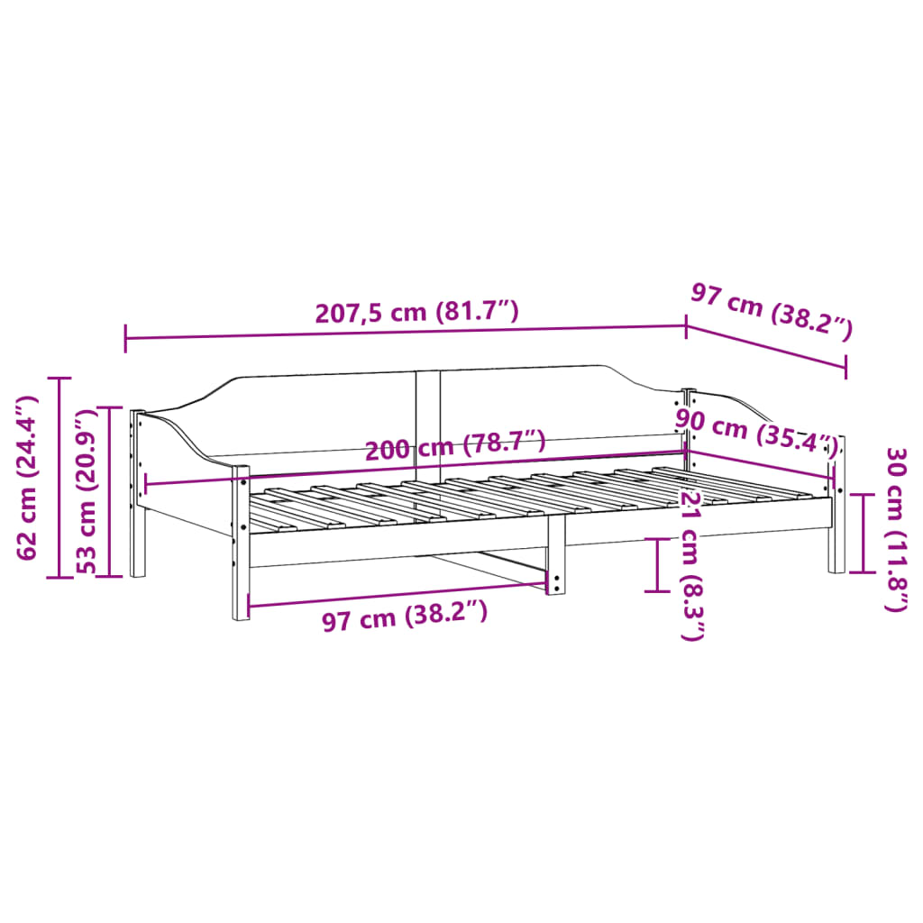 sengeramme uden madras 90x200 cm massivt fyrretræ gyldenbrun