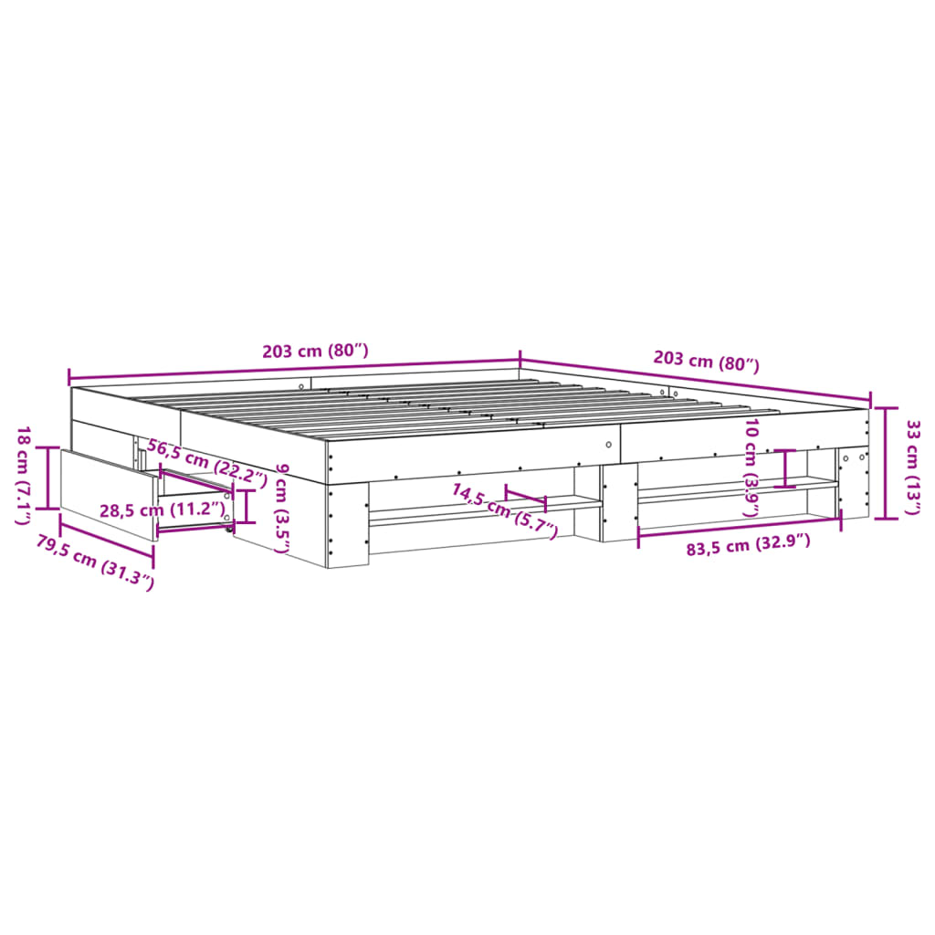 sengestel 200x200 cm konstrueret træ sort