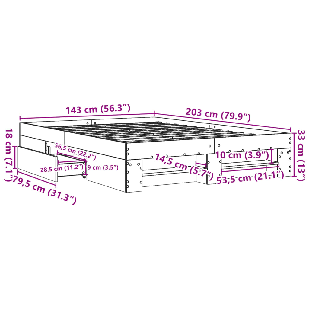 sengestel 140x200 cm konstrueret træ hvid