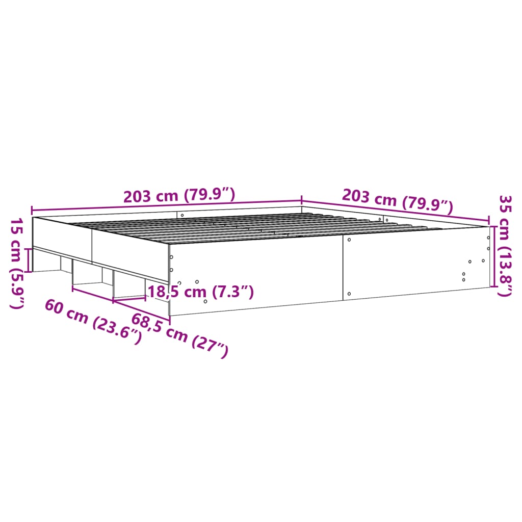 sengestel 200x200 cm konstrueret træ hvid