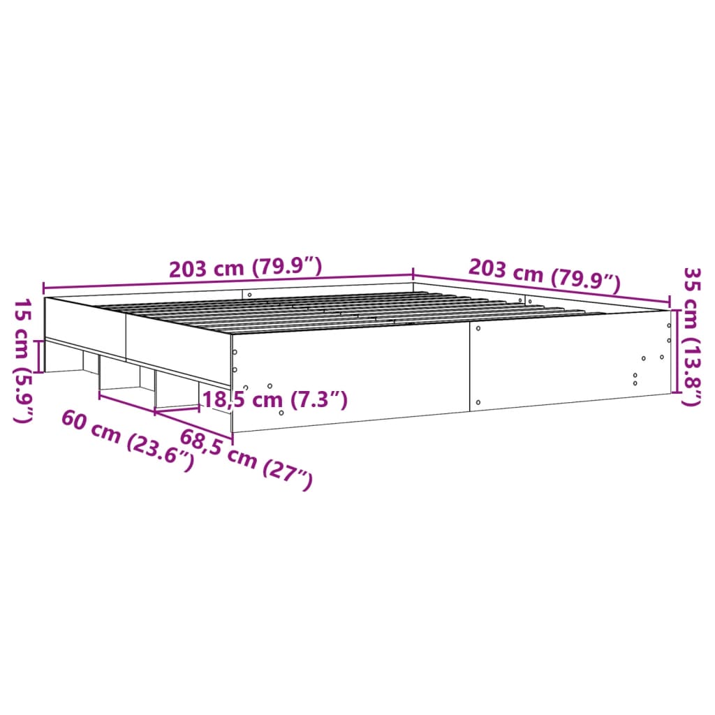 sengestel 200x200 cm konstrueret træ betongrå