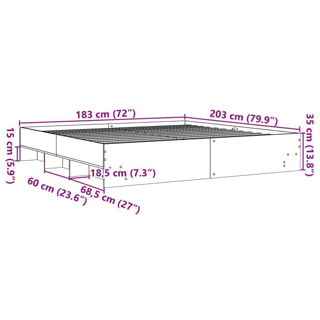 sengestel uden madras 180x200 cm konstrueret træ brunt eg