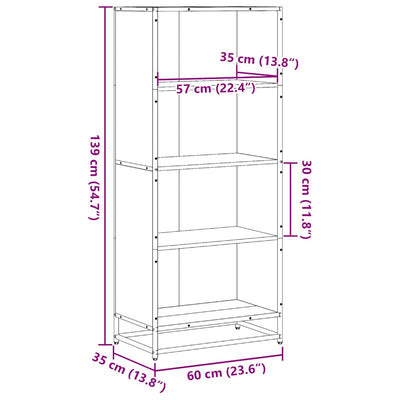 bogreol 60x35x139 cm konstrueret træ sort