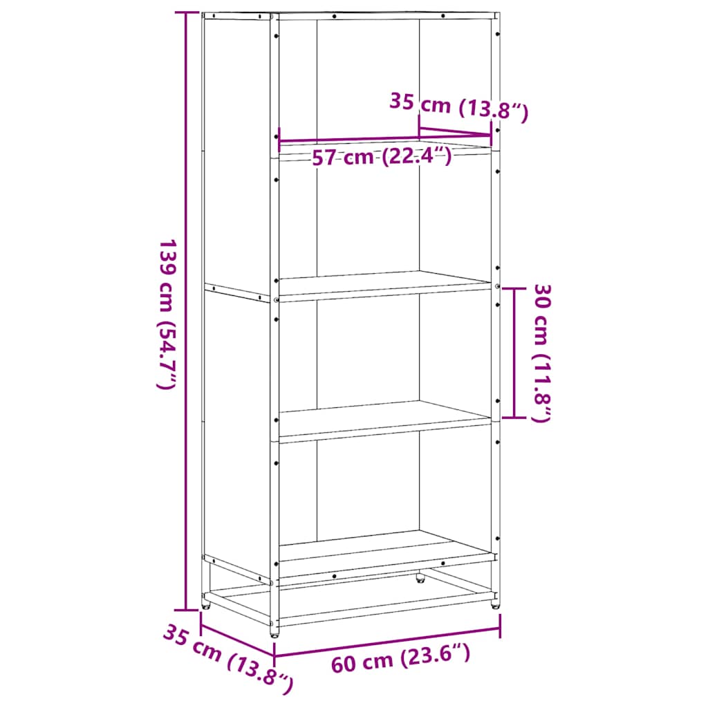 bogreol 60x35x139 cm konstrueret træ sonoma-eg