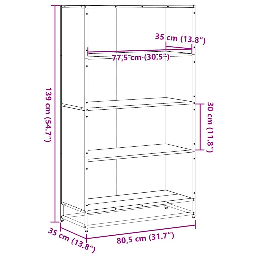 bogreol 80,5x35x139 cm konstrueret træ sort