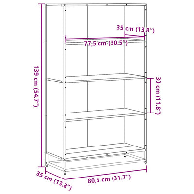 bogreol 80,5x35x139 cm konstrueret træ sort