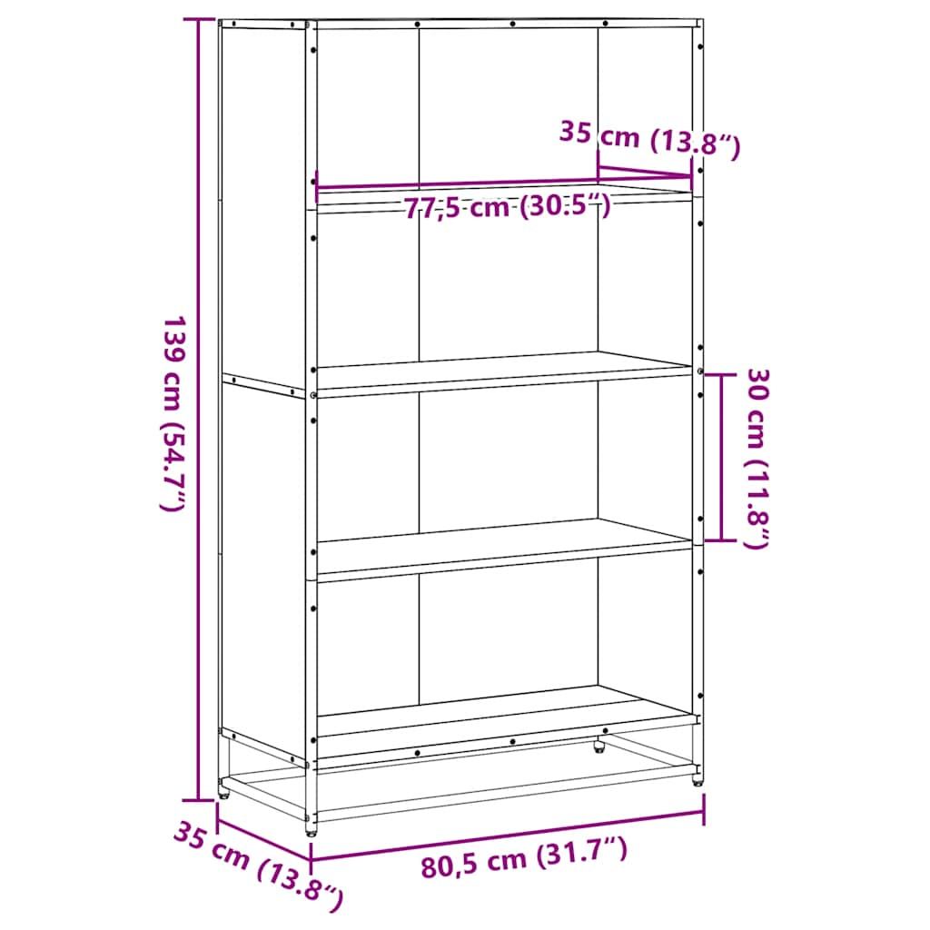 bogreol 80,5x35x139 cm konstrueret træ sonoma-eg