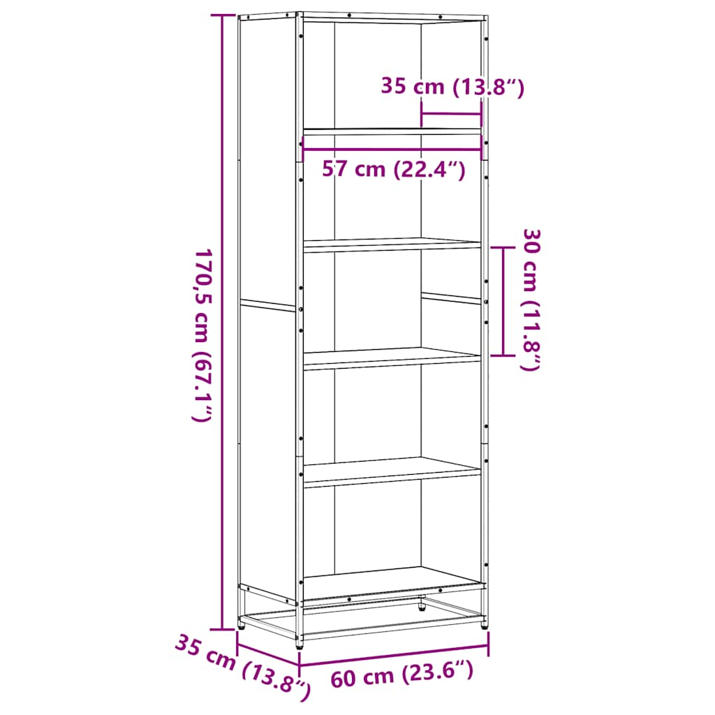 bogreol 60x35x170,5 cm konstrueret træ sonoma-eg