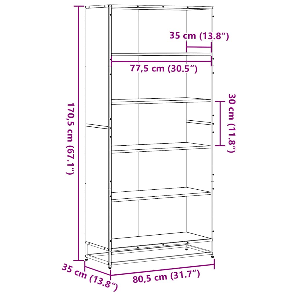 bogreol 80,5x35x170,5 cm konstrueret træ sort