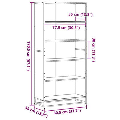 bogreol 80,5x35x170,5 cm konstrueret træ sort