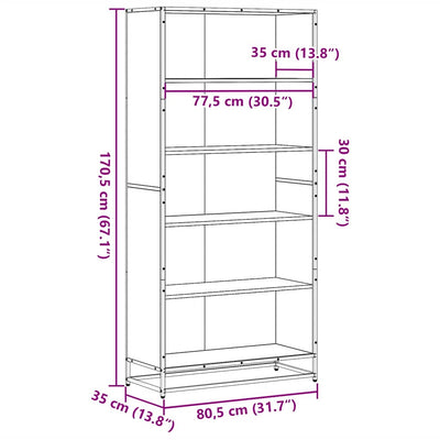 bogreol 80,5x35x170,5 cm konstrueret træ røget egetræsfarve